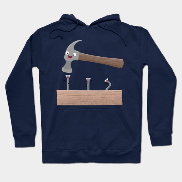 Cute, funny hammer and nails woodwork cartoon illustration Hoodie by FrogFactory